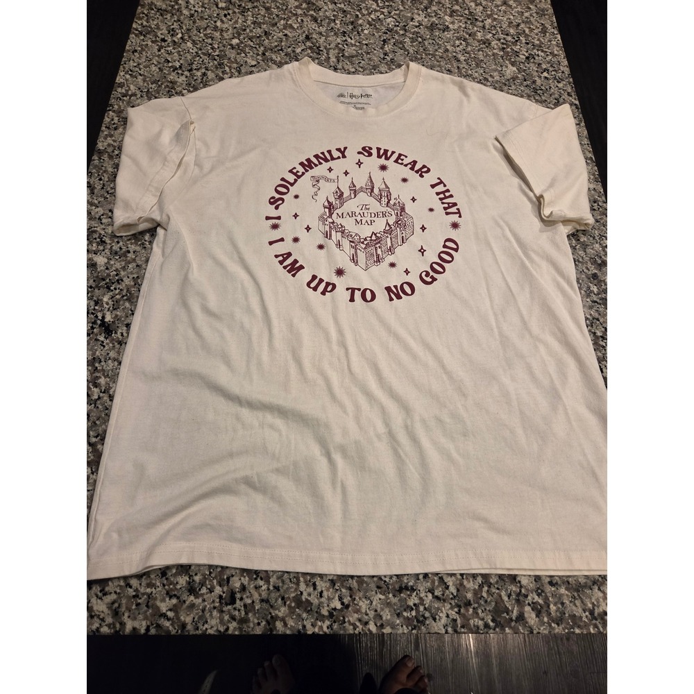 Harry Potter Graphic Tee Mens XL Cream Marauders Map Hogwarts Short Sleeve Shirt